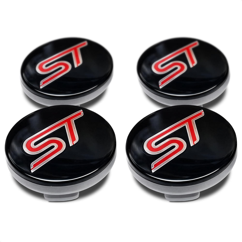 54 Mm ST Racing Center Wheel Hub Caps, Black and Red, 4 Pack