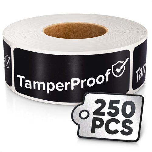 Tamper Proof Stickers 250 Pack, 1 x 3 Inch Black