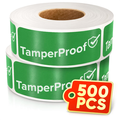 Tamper Proof Stickers 500 Pack, 1 x 3 Inch Green