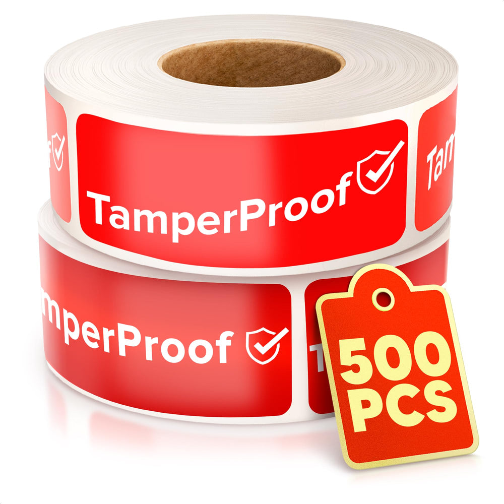 500 Red Tamper Evident Seal Stickers, 1 x 3 In, 2 Rolls