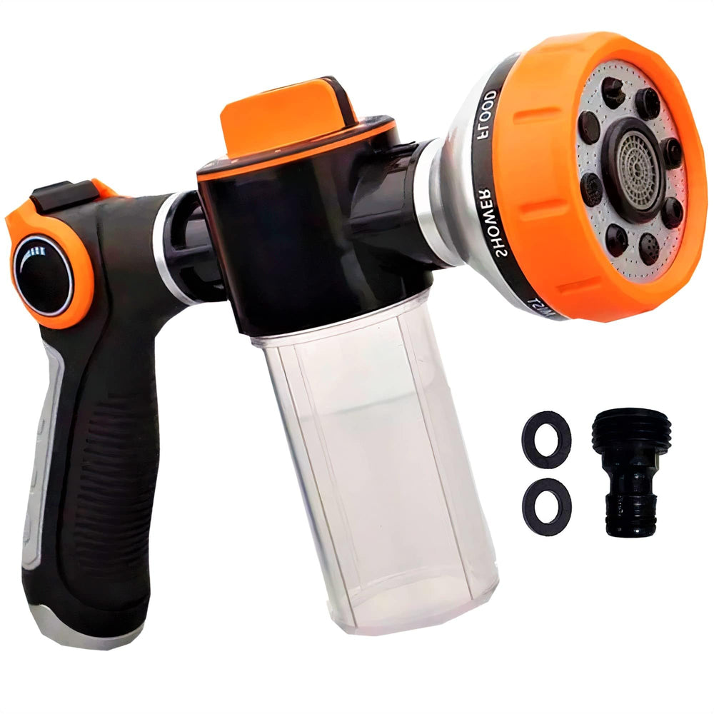 Car Wash Hose Nozzle with 3.5 oz Soap Dispenser, Orange