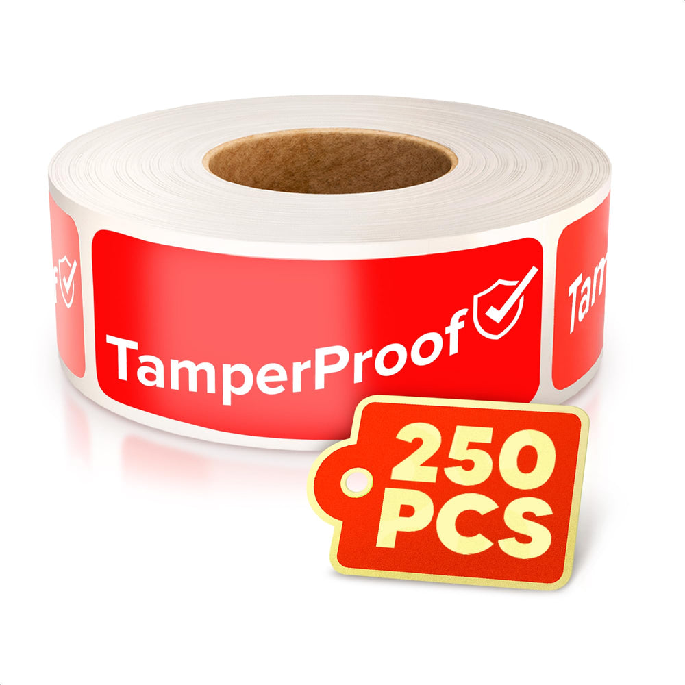 250 Red Tamper Proof Seal Stickers, 1 x 3 In Roll
