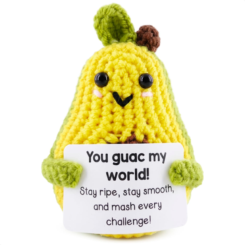Handmade Crochet Avocado with Affirmation Card
