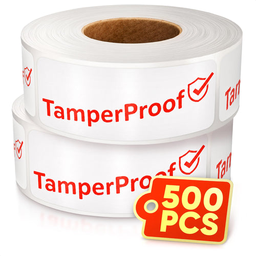 Tamper Proof Stickers, 1 x 3 Inch, White, 500 Pack