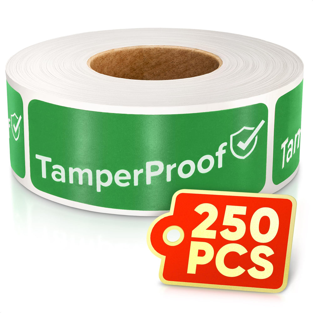 Tamper Proof Stickers 250 Pack, 1 x 3 Inch Green