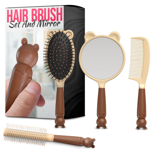 Hair Detangler Brush Set 4 Piece with Cat Mirror, Assorted