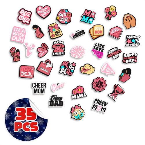 Mom-Themed Shoe Charms Set, 35 Pieces, Pink
