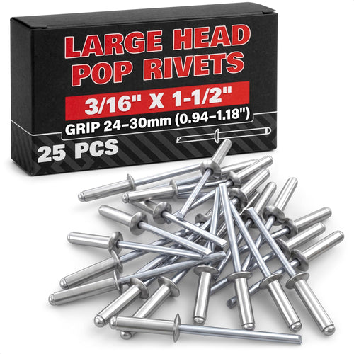 3/16 x 1-1/2 In Aluminum Dome Head Pop Rivets, 25 Pack
