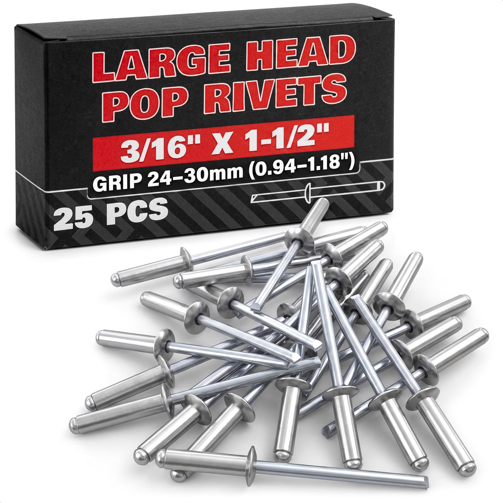 3/16 x 1-1/2 In Aluminum Dome Head Pop Rivets, 25 Pack