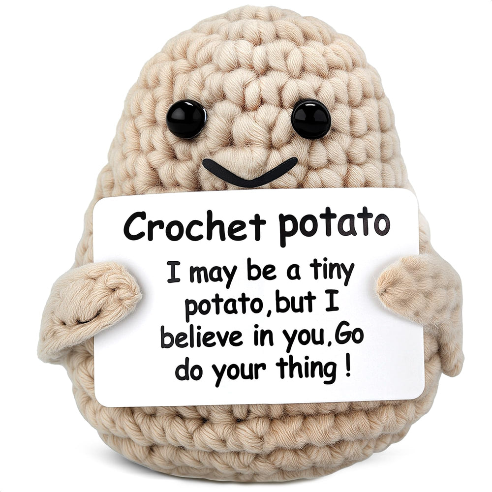 Handmade Crochet Potato Plush with Encouragement Card, 3.14 In
