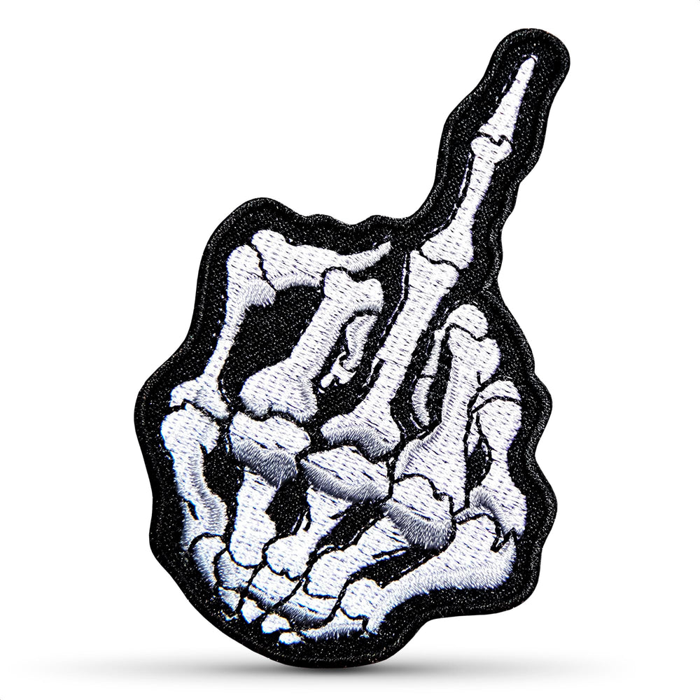 Skeleton Middle Finger Iron-On Patch, 5 x 2 Inch