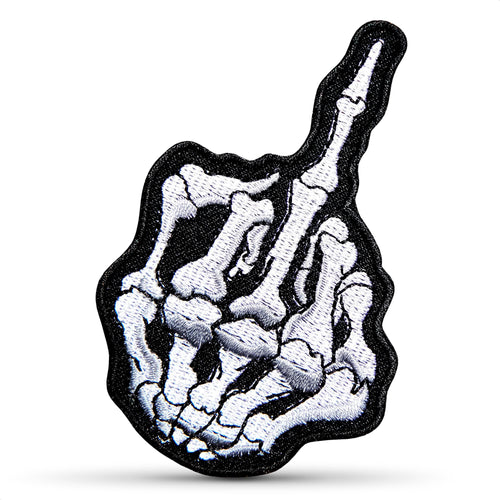 Skeleton Middle Finger Iron-On Patch, 5 x 2 Inch