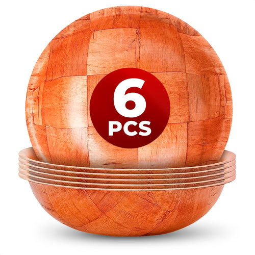 Lacquered Wood Salad Bowls, Set of 6, 8 Inch