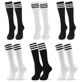 Triple-Stripe Knee High Tube Socks, Black and White, 6 Pack