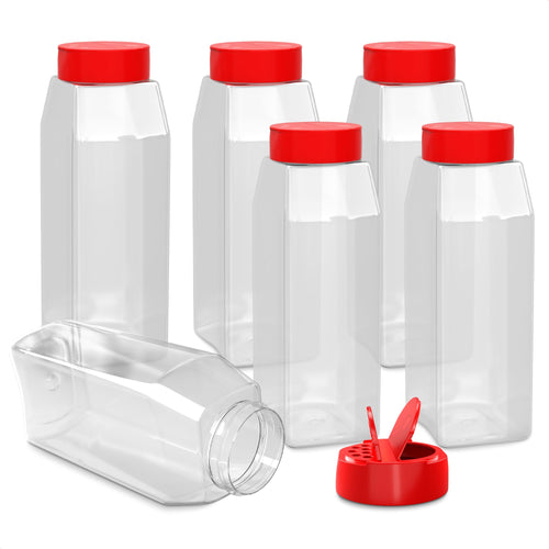 32 oz Seasoning Shakers 6 Pack, Clear Jars with Red Lids