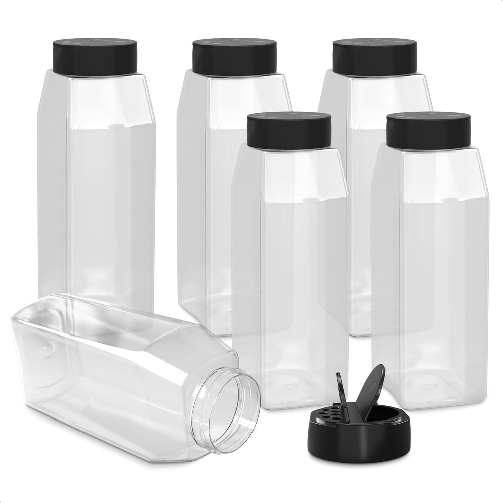 32 Oz Seasoning Shakers with Black Lids, 6 Pack