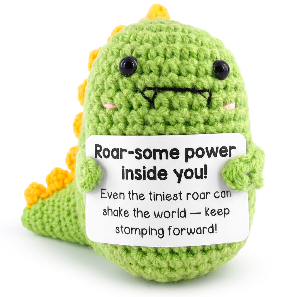 Handmade Crochet Dinosaur with Affirmation Card