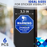 Surveillance Camera Warning Decals, 6 Pack, 3.3 Inch Hexagon