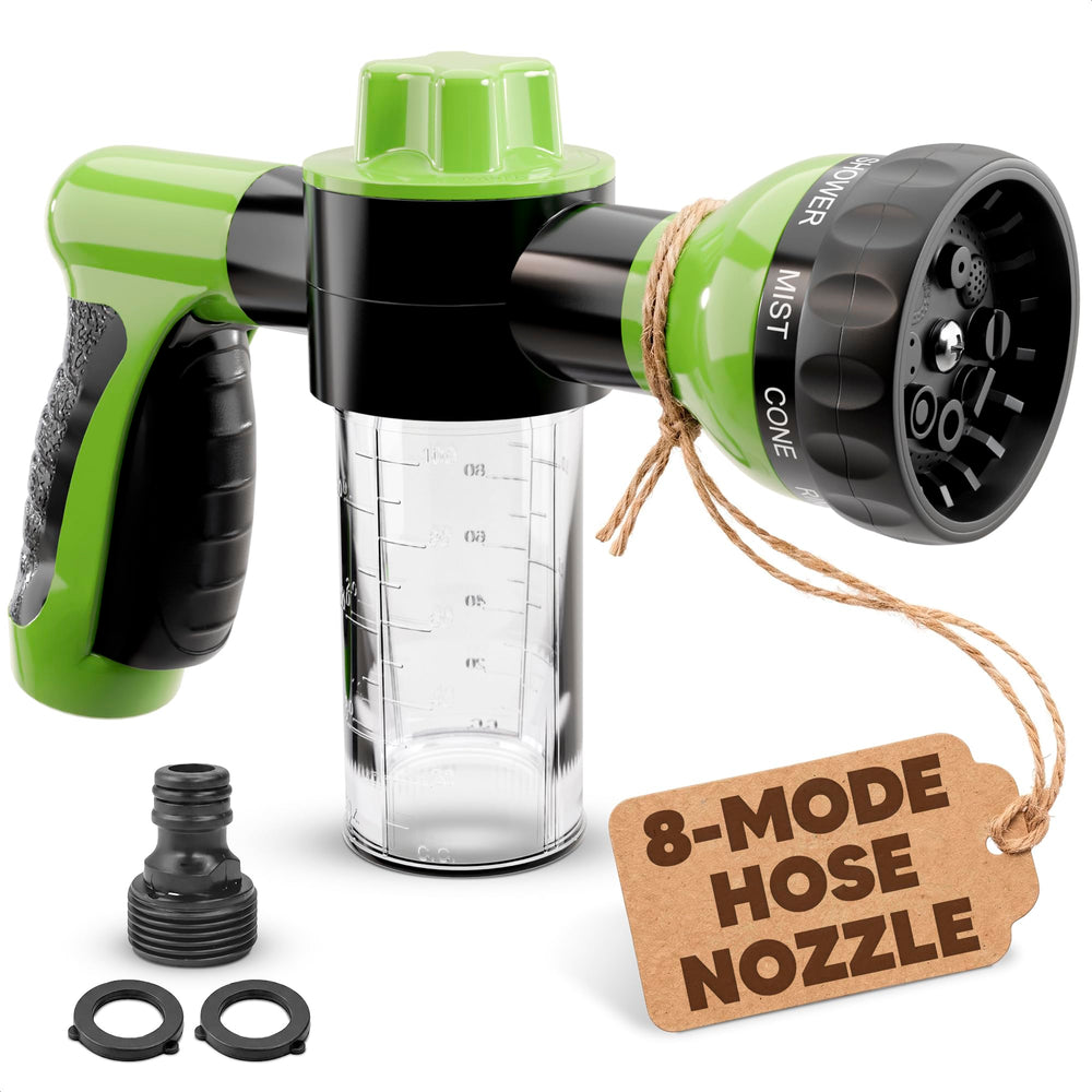 Car Wash Hose Nozzle with 3.5 oz Soap Dispenser, Green