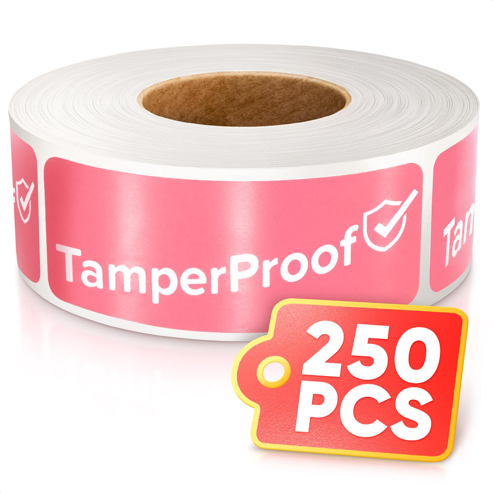 Tamper Proof Stickers, 1 x 3 Inch, Pink, 250 Pack