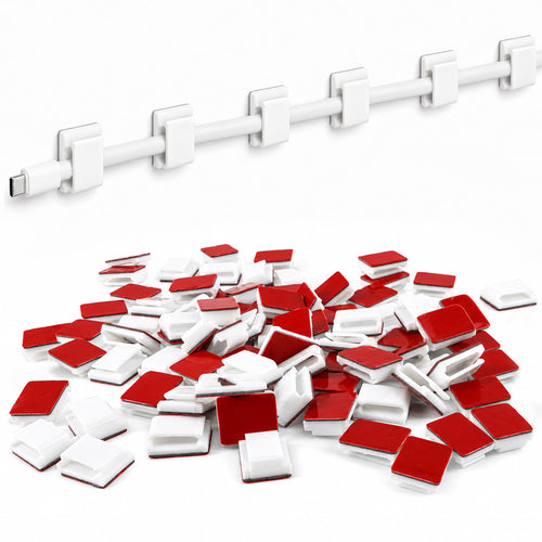 Adhesive Cable Clips 100 Pack, White Cord Holders