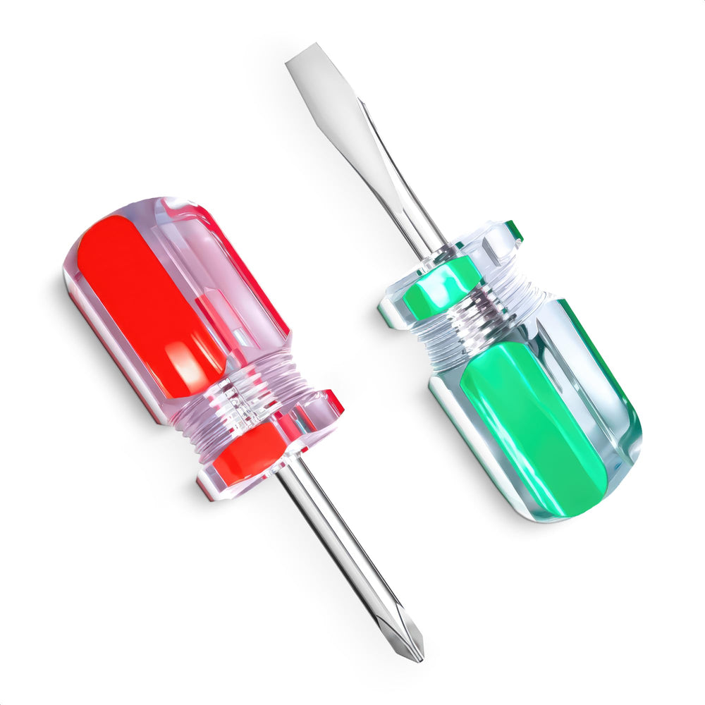 2 Mini Stubby Screwdrivers, Flat and Phillips, Magnetic Tip