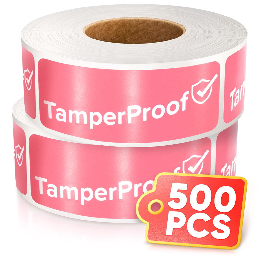 Tamper Proof Stickers, 1 x 3 Inch, Pink, 500 Pack
