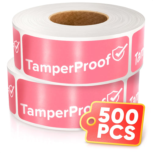 Tamper Proof Stickers, 1 x 3 Inch, Pink, 500 Pack