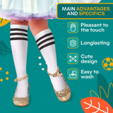 Triple-Stripe Knee High Tube Socks, Black and White, 6 Pack