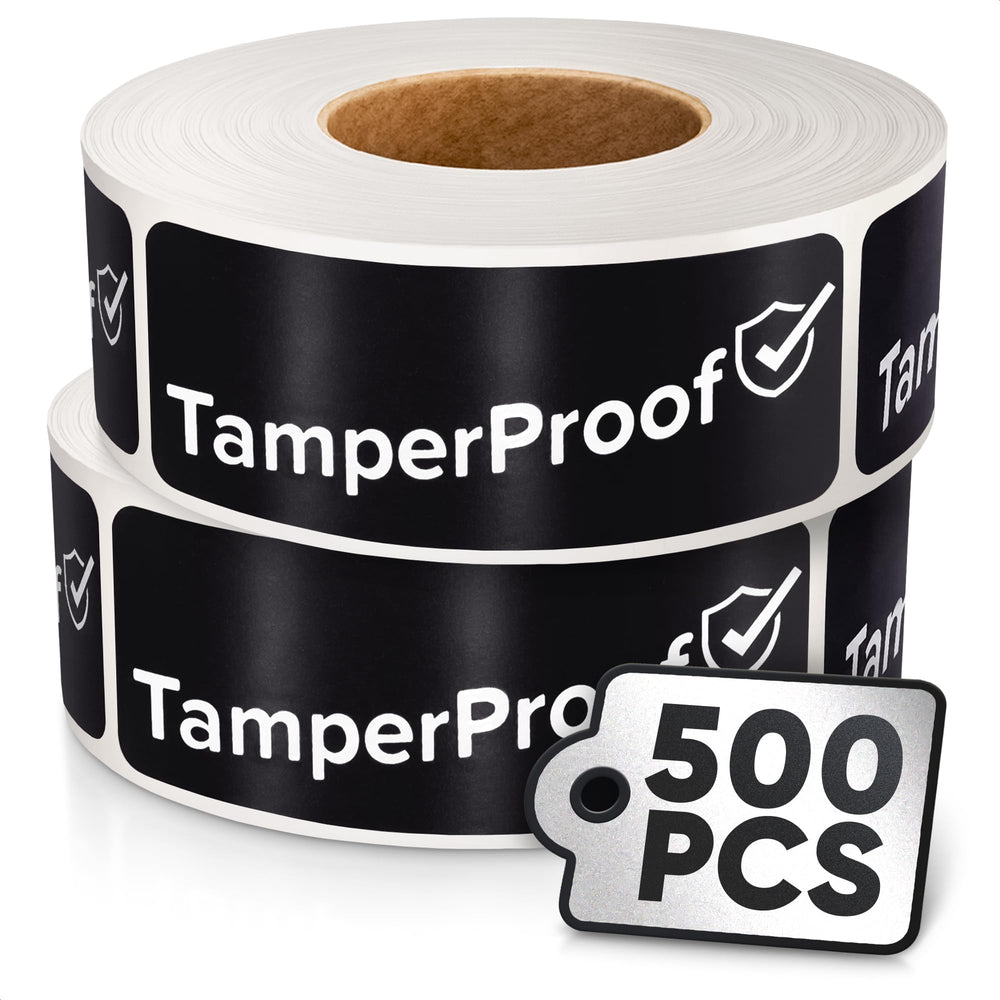 Tamper Proof Stickers 500 Pack, 1 x 3 Inch Black