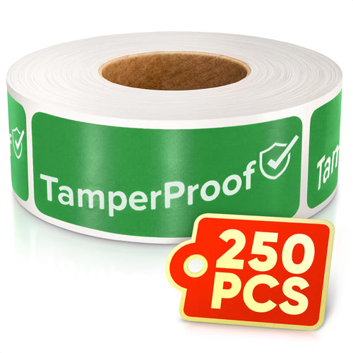 Tamper Proof Stickers 250 Pack, 1 x 3 Inch Green