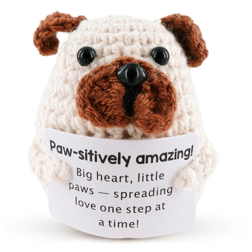 Handmade Crochet Dog with Affirmation Card