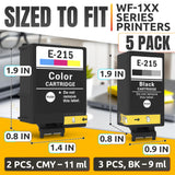 215 Replacement Ink Cartridges, 5 Pack: 3 Black, 2 Tri-Color