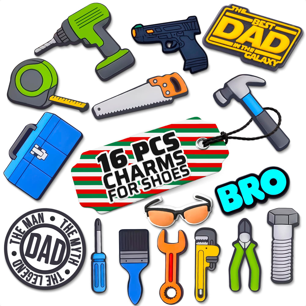 Dad-Themed PVC Shoe Charms, 16 Piece Set for Clogs and Bands
