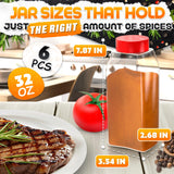 32 oz Seasoning Shakers 6 Pack, Clear Jars with Red Lids