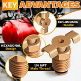Brass Petcock Drain Valve for Air Compressors, 1/4 NPT Male
