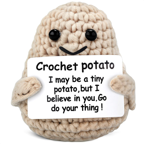 Handmade Crochet Potato Plush with Encouragement Card, 3.14 In