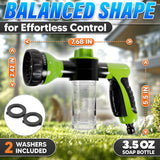 Car Wash Hose Nozzle with 3.5 oz Soap Dispenser, Green