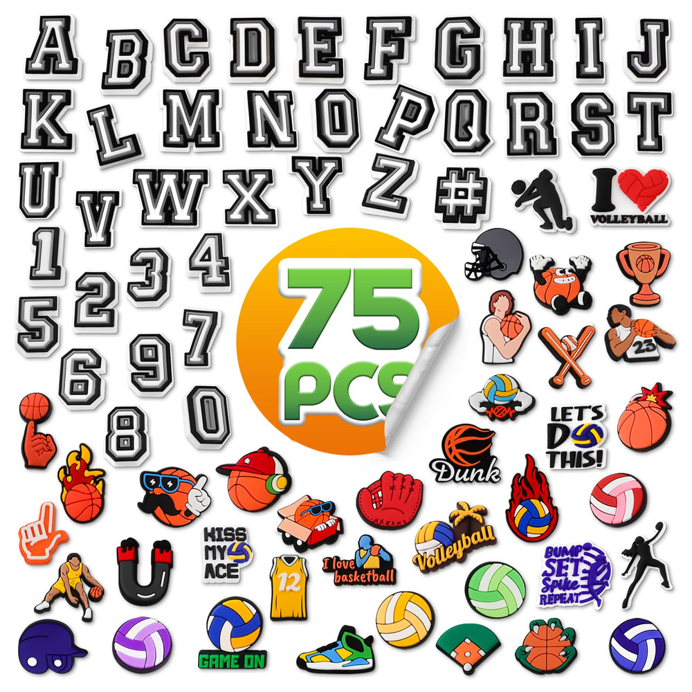 PVC Shoe Charms 75 Pack, Sports Designs for Clogs and Wristbands