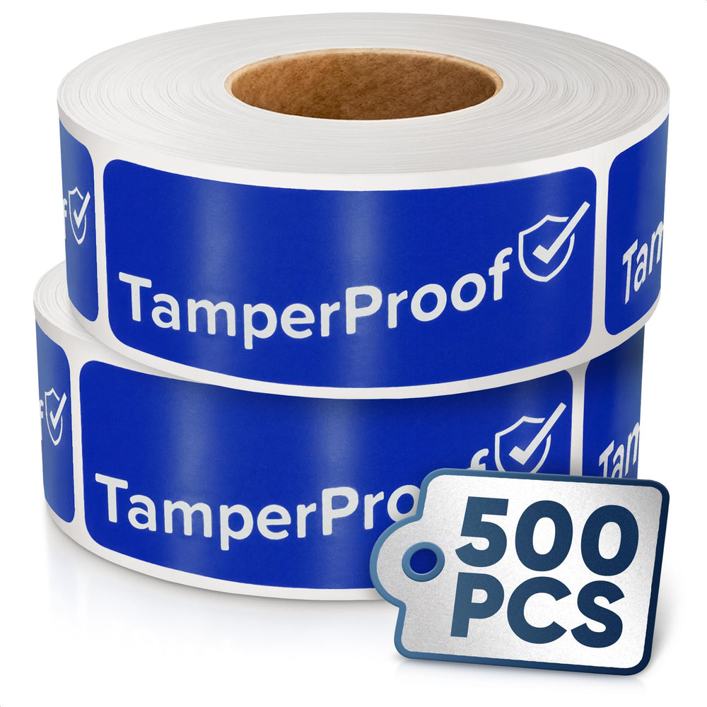 Tamper Proof Stickers, 1 x 3 Inch, Blue, 500 Pack