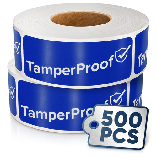 Tamper Proof Stickers, 1 x 3 Inch, Blue, 500 Pack