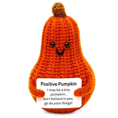 Crochet Pumpkin Doll with Affirmation Card, Orange