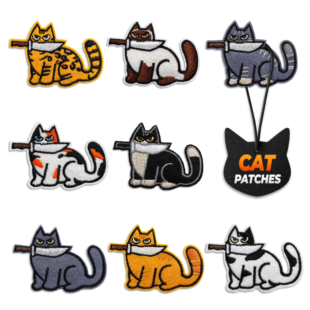8 Pcs Embroidered Cat Iron-On Patches, 2.52 x 1.76 In