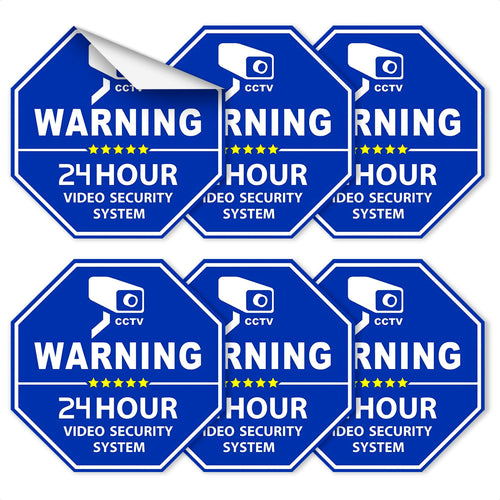 Surveillance Camera Warning Decals, 6 Pack, 3.3 Inch Hexagon