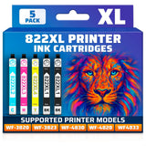 822XL Ink Cartridges, High Capacity, 5 Pack