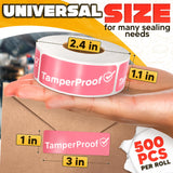 Tamper Proof Stickers, 1 x 3 Inch, Pink, 500 Pack