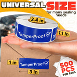 Tamper Proof Stickers, 1 x 3 Inch, Blue, 500 Pack
