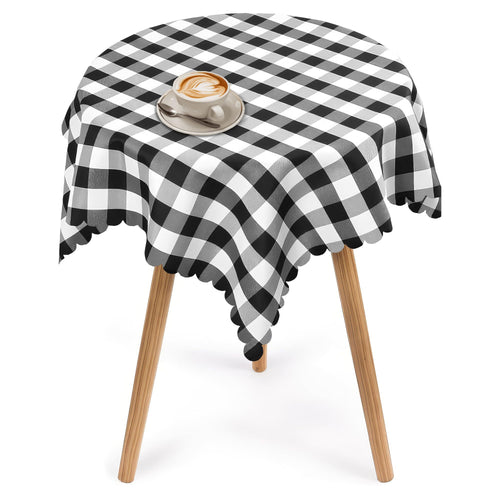 Black and White Buffalo Check Tablecloth, 35 Inch Square