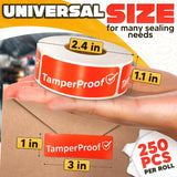 Tamper Proof Stickers, 1 x 3 Inch, Orange, 250 Pack