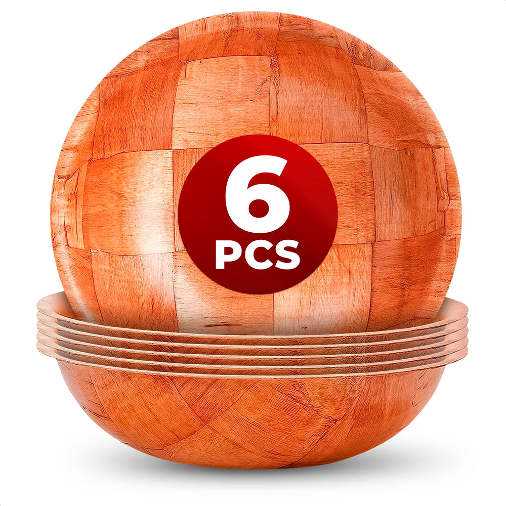 Lacquered Wood Salad Bowls, Set of 6, 8 Inch